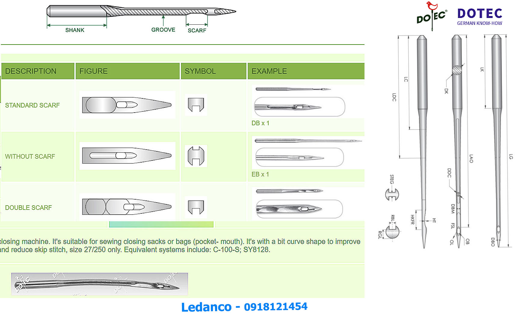 DOTEC BAGS SEWING NEEDLES -TAIWAN